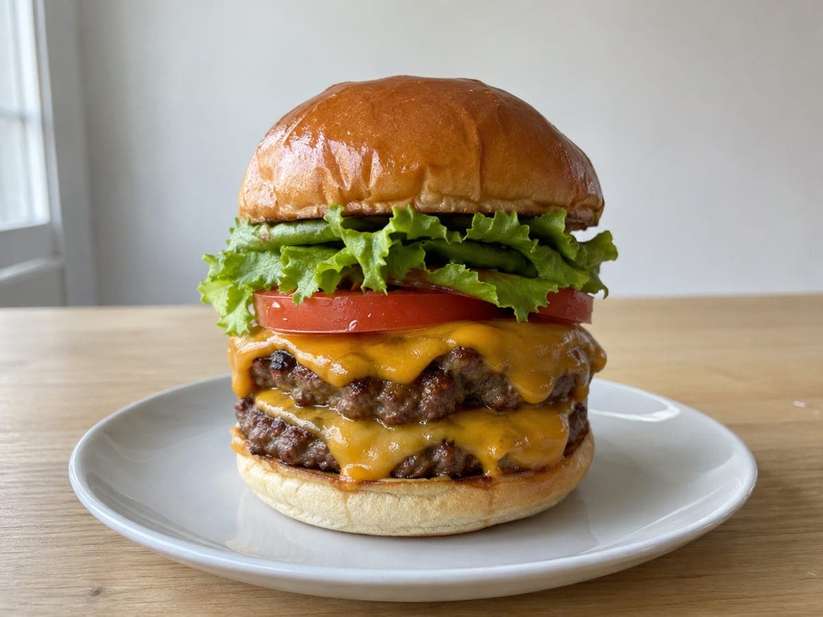 Good example: a cheeseburger straight on and from directly above