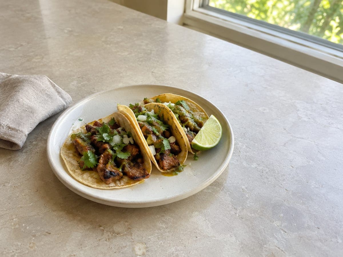 Good example: tacos on a clean counter and on a crowded table