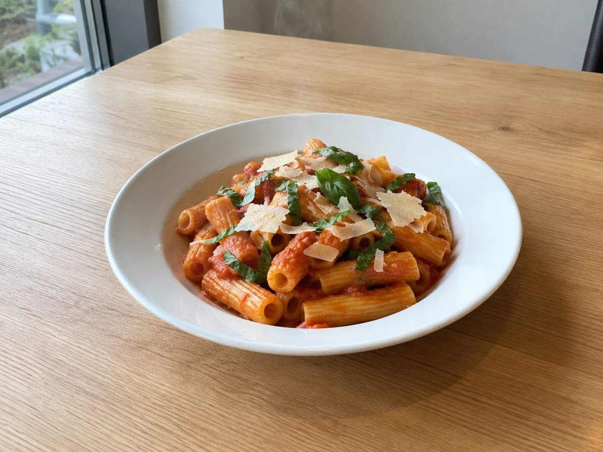 Good example: the same pasta by a window at midday and under a pendant light at night